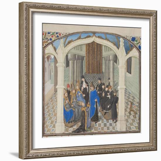 The Coronation of Baldwin II on 1118, Miniature from the Historia by William of Tyre, 1460s-null-Framed Giclee Print