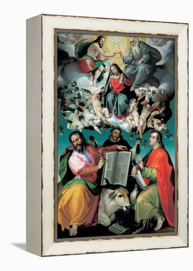 The Coronation of the Virgin with Saints Luke, Dominic, and John the Evangelist, C.1580-Bartolomeo Passarotti-Framed Premier Image Canvas