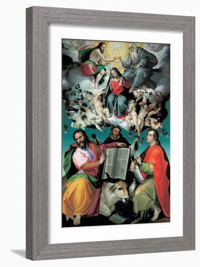 The Coronation of the Virgin with Saints Luke, Dominic, and John the Evangelist, C.1580-Bartolomeo Passarotti-Framed Giclee Print