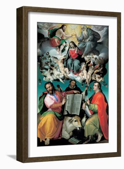 The Coronation of the Virgin with Saints Luke, Dominic, and John the Evangelist, C.1580-Bartolomeo Passarotti-Framed Giclee Print