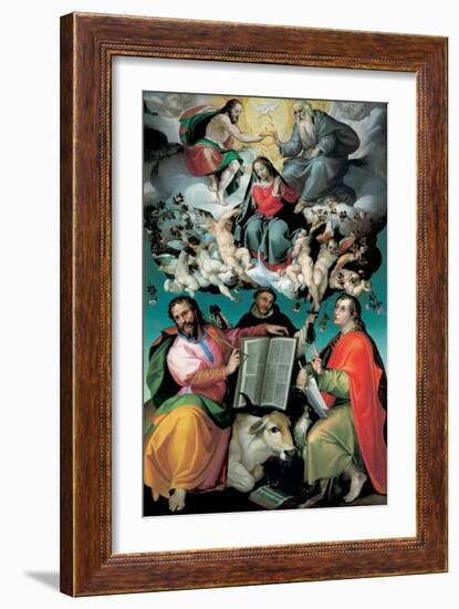 The Coronation of the Virgin with Saints Luke, Dominic, and John the Evangelist, C.1580-Bartolomeo Passarotti-Framed Giclee Print