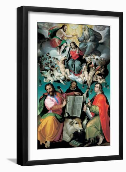 The Coronation of the Virgin with Saints Luke, Dominic, and John the Evangelist, C.1580-Bartolomeo Passarotti-Framed Giclee Print