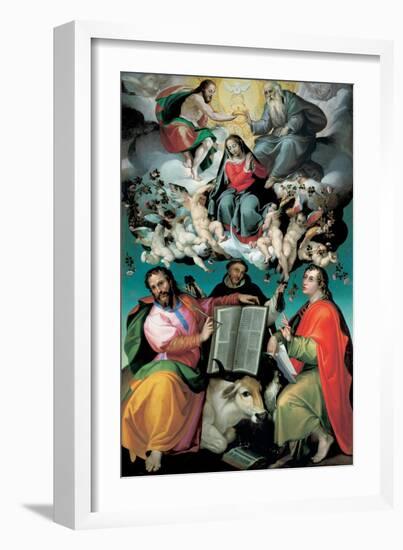 The Coronation of the Virgin with Saints Luke, Dominic, and John the Evangelist, C.1580-Bartolomeo Passarotti-Framed Giclee Print