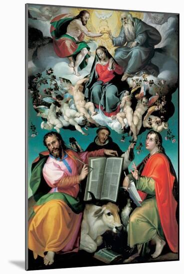 The Coronation of the Virgin with Saints Luke, Dominic, and John the Evangelist, C.1580-Bartolomeo Passarotti-Mounted Giclee Print