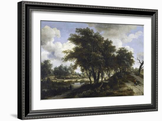 The Cottage, C.1663 (Oil on Oak Panel)-Meindert Hobbema-Framed Giclee Print