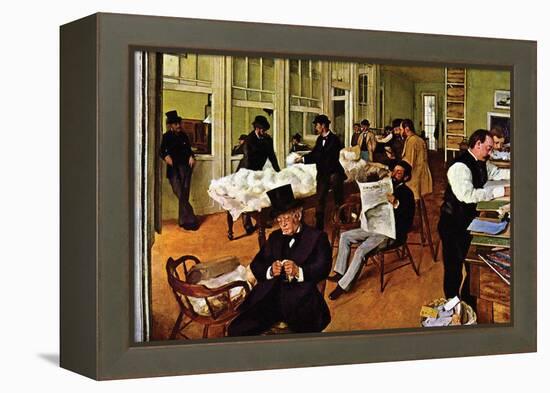 The Cotton Exchange-Edgar Degas-Framed Stretched Canvas