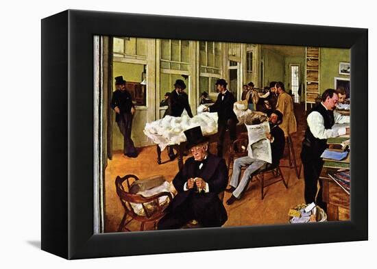The Cotton Exchange-Edgar Degas-Framed Stretched Canvas