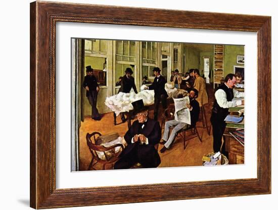 The Cotton Exchange-Edgar Degas-Framed Art Print