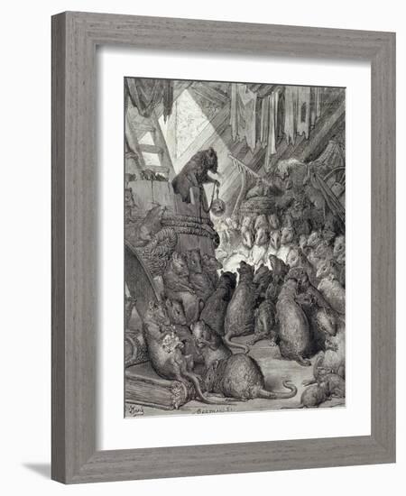 The Council Held by the Rats, from the Fables of La Fontaine, Engraved by Antoine Valerie…-Gustave Doré-Framed Giclee Print