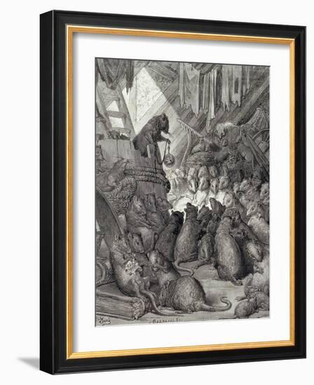 The Council Held by the Rats, from the Fables of La Fontaine, Engraved by Antoine Valerie…-Gustave Doré-Framed Giclee Print