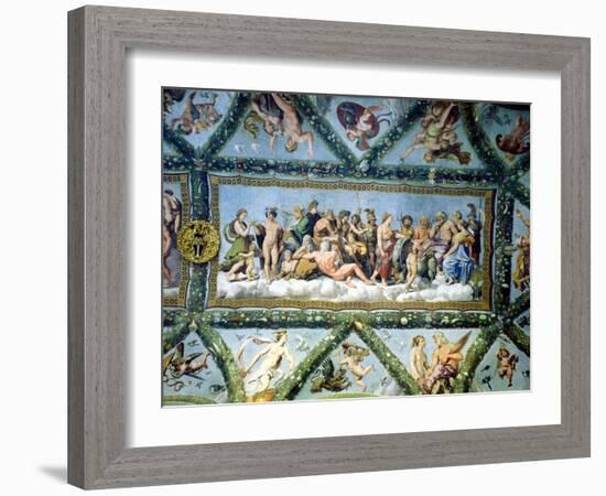 The Council of the Gods, Ceiling Decoration from the "Loggia of Cupid and Psyche," 1510-17-Giulio Romano-Framed Giclee Print
