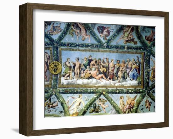 The Council of the Gods, Ceiling Decoration from the "Loggia of Cupid and Psyche," 1510-17-Giulio Romano-Framed Giclee Print