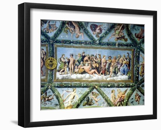 The Council of the Gods, Ceiling Decoration from the "Loggia of Cupid and Psyche," 1510-17-Giulio Romano-Framed Giclee Print