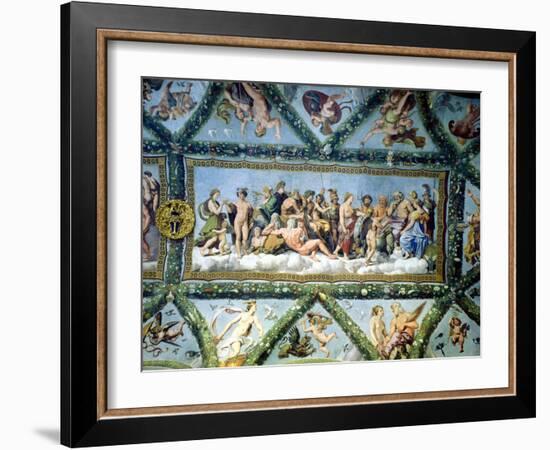 The Council of the Gods, Ceiling Decoration from the "Loggia of Cupid and Psyche," 1510-17-Giulio Romano-Framed Giclee Print