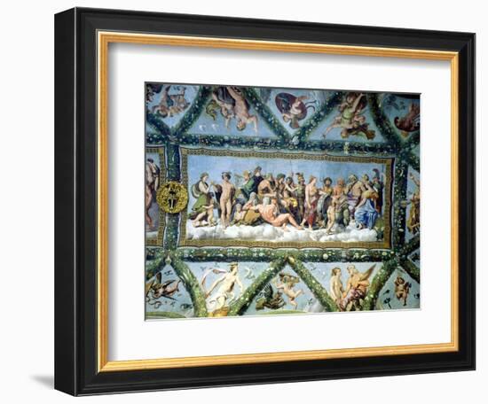 The Council of the Gods, Ceiling Decoration from the "Loggia of Cupid and Psyche," 1510-17-Giulio Romano-Framed Giclee Print