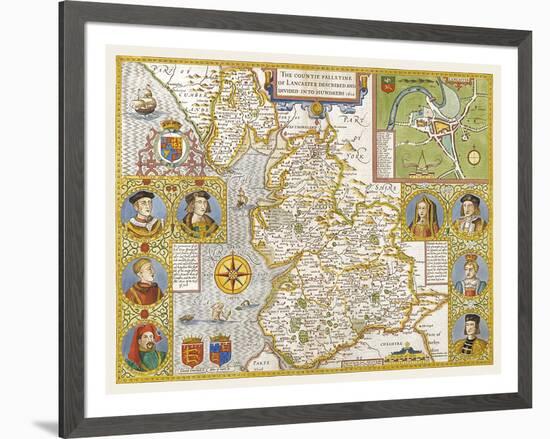 The Countie Palatine of Lancaster Described and Divided into Hundreds, 1610-John Speed-Framed Premium Giclee Print