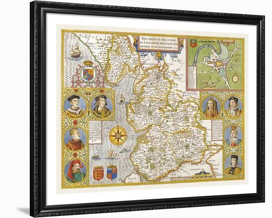 The Countie Palatine of Lancaster Described and Divided into Hundreds, 1610-John Speed-Framed Premium Giclee Print