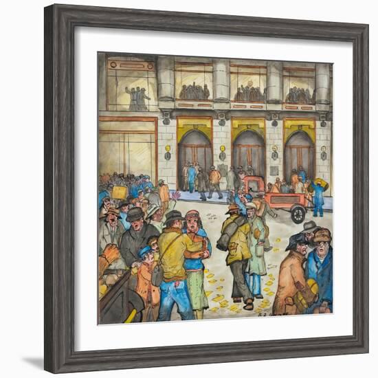 The County-City Building under Siege by Unemployed Demanding Work-Ronald Ginther-Framed Giclee Print