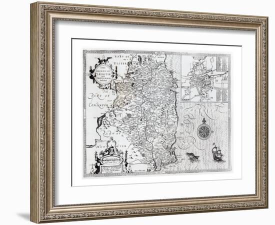 The County of Leinster with the City of Dublin Described, engraved by Jodocus Hondius-John Speed-Framed Giclee Print