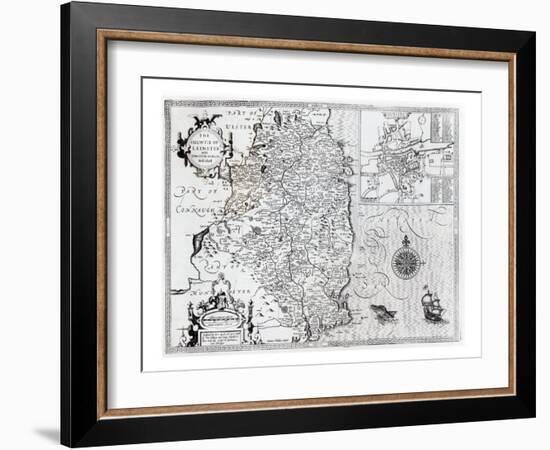 The County of Leinster with the City of Dublin Described, engraved by Jodocus Hondius-John Speed-Framed Giclee Print