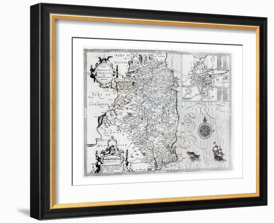 The County of Leinster with the City of Dublin Described, engraved by Jodocus Hondius-John Speed-Framed Giclee Print