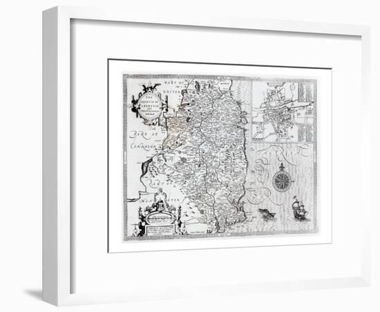 The County of Leinster with the City of Dublin Described, engraved by Jodocus Hondius-John Speed-Framed Giclee Print