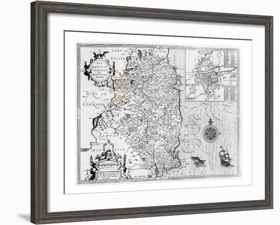 The County of Leinster with the City of Dublin Described, engraved by Jodocus Hondius-John Speed-Framed Giclee Print