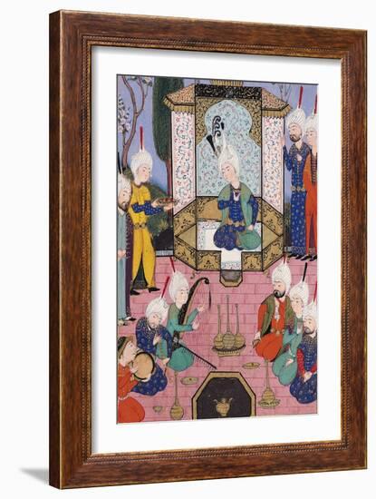 The Court of the Sultan, Illustration from "The Divan of Sultan Husayn Bayqara", circa 1540-null-Framed Giclee Print