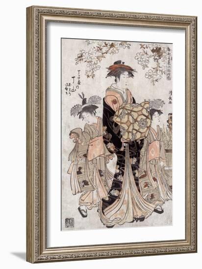 The Courtesan Chozan of Chojiya, Japanese Wood-Cut Print-Lantern Press-Framed Art Print