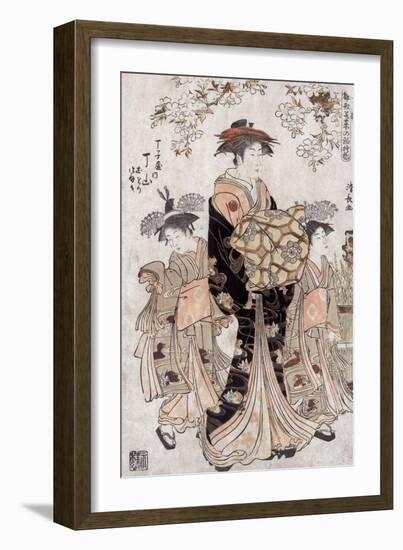 The Courtesan Chozan of Chojiya, Japanese Wood-Cut Print-Lantern Press-Framed Art Print