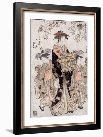 The Courtesan Chozan of Chojiya, Japanese Wood-Cut Print-Lantern Press-Framed Art Print