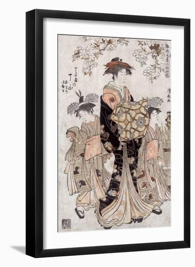 The Courtesan Chozan of Chojiya, Japanese Wood-Cut Print-Lantern Press-Framed Art Print