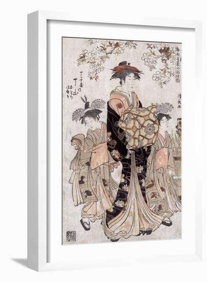 The Courtesan Chozan of Chojiya, Japanese Wood-Cut Print-Lantern Press-Framed Art Print