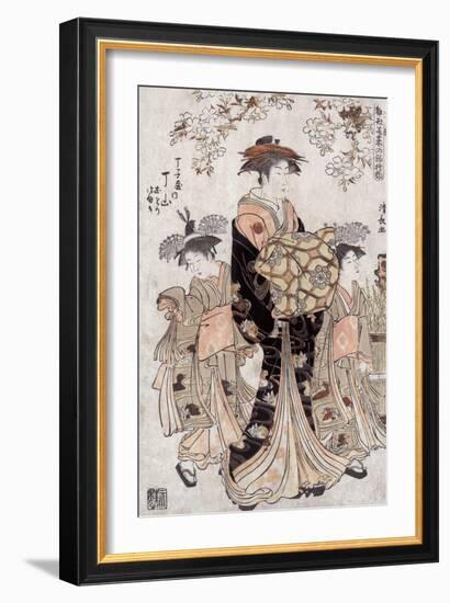 The Courtesan Chozan of Chojiya, Japanese Wood-Cut Print-Lantern Press-Framed Art Print