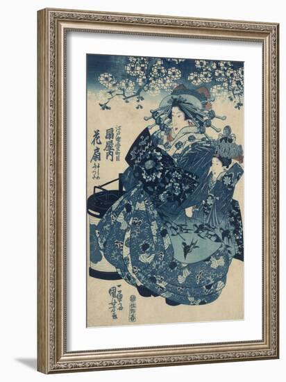 The Courtesan Hanao of Ogi-ya-Kuniyoshi Utagawa-Framed Giclee Print