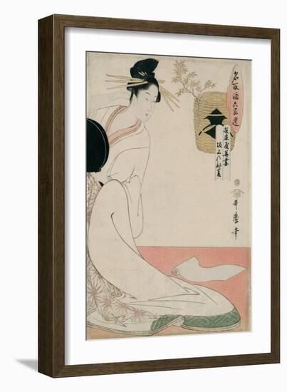 The Courtesan Hanazuma of Hyogoya from the Series 'Brands of Sake Linked with Six Selected Courtesa-Kitagawa Utamaro-Framed Giclee Print