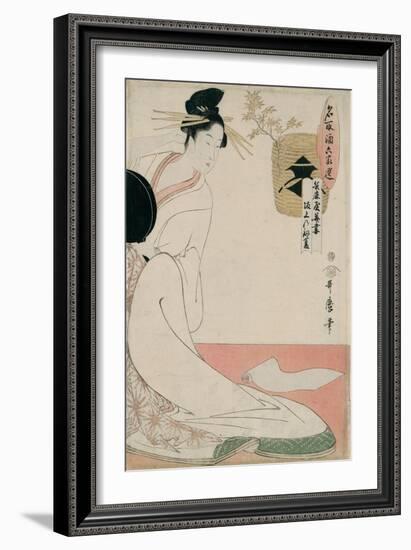 The Courtesan Hanazuma of Hyogoya from the Series 'Brands of Sake Linked with Six Selected Courtesa-Kitagawa Utamaro-Framed Giclee Print