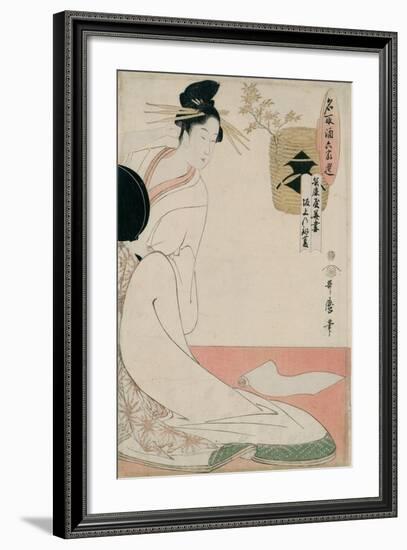 The Courtesan Hanazuma of Hyogoya from the Series 'Brands of Sake Linked with Six Selected Courtesa-Kitagawa Utamaro-Framed Giclee Print