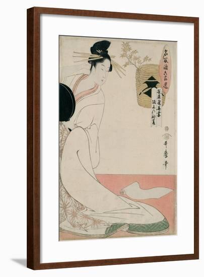 The Courtesan Hanazuma of Hyogoya from the Series 'Brands of Sake Linked with Six Selected Courtesa-Kitagawa Utamaro-Framed Giclee Print