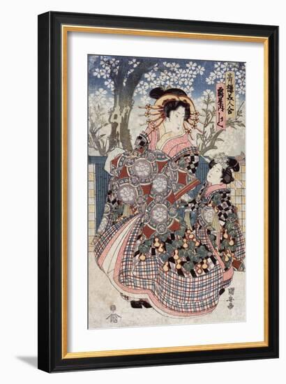 The Courtesan Kashiku of the House of Tsuru, Japanese Wood-Cut Print-Lantern Press-Framed Art Print