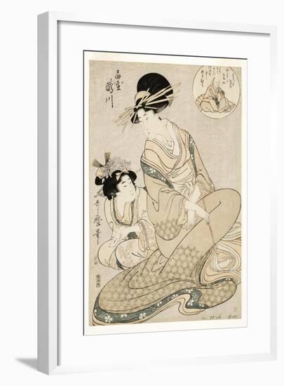 The Courtesan Takigawa and Her Attendant from the Ogiya in Allusion to the Poet, 1800-02-Kitagawa Utamaro-Framed Giclee Print