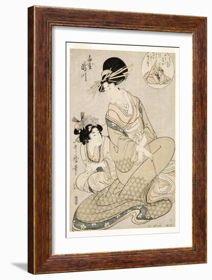 The Courtesan Takigawa and Her Attendant from the Ogiya in Allusion to the Poet, 1800-02-Kitagawa Utamaro-Framed Giclee Print