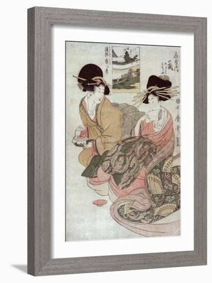 The Courtesan Tsukasa of Ogiya with Attendant, Japanese Wood-Cut Print-Lantern Press-Framed Art Print