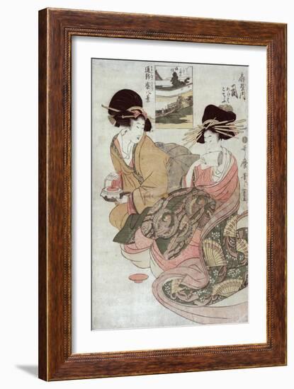 The Courtesan Tsukasa of Ogiya with Attendant, Japanese Wood-Cut Print-Lantern Press-Framed Art Print