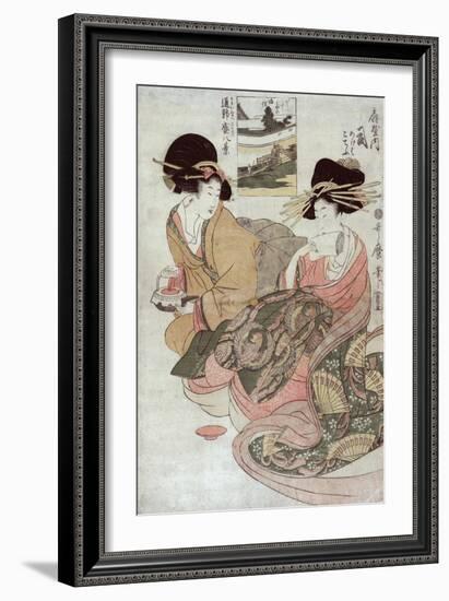 The Courtesan Tsukasa of Ogiya with Attendant, Japanese Wood-Cut Print-Lantern Press-Framed Art Print