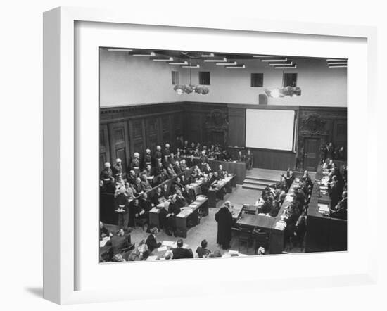 The Courtroom Crowded with Lawyers and Defendents During the Nuremberg Trial-Ed Clark-Framed Photographic Print