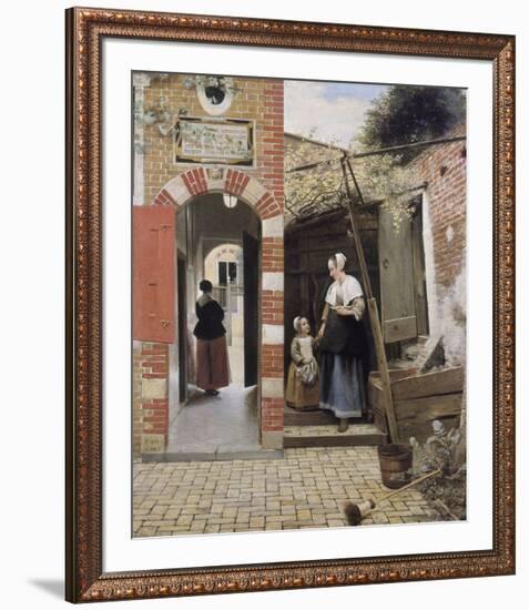 The Courtyard of a House in Delft-Pieter De Hooch-Framed Premium Giclee Print