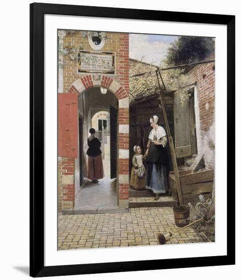 The Courtyard of a House in Delft-Pieter De Hooch-Framed Premium Giclee Print