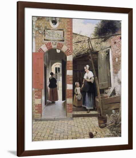 The Courtyard of a House in Delft-Pieter De Hooch-Framed Premium Giclee Print