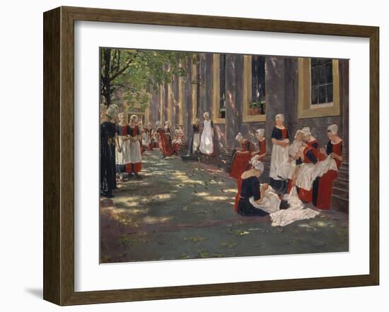 The Courtyard of the Orphanage in Amsterdam: Free Period in the Amsterdam Orphanage, 1881-1882 (Oil-Max Liebermann-Framed Giclee Print